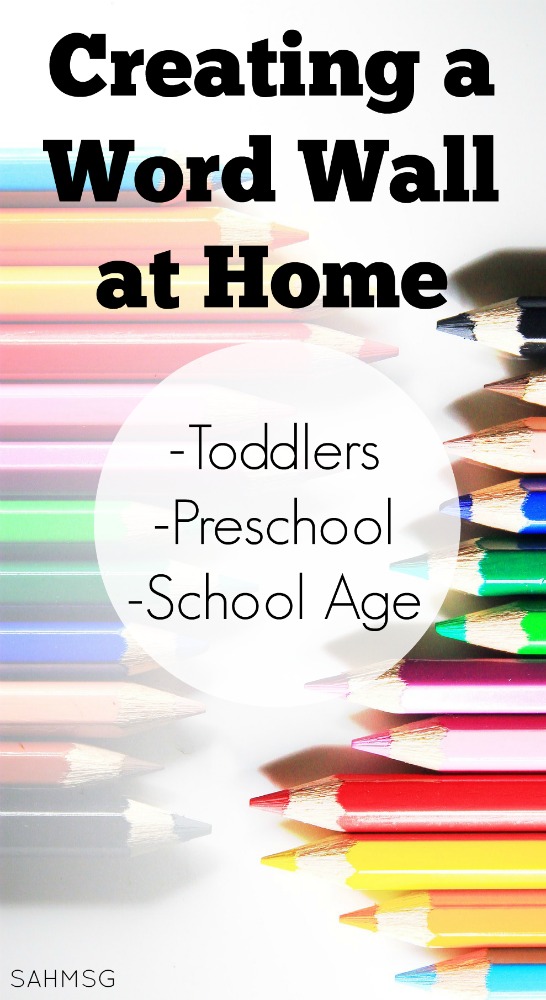 Create a word wall at home-activity ideas for pre-reading and pre-writing skills in toddlers, preschool and reading and writing skills in school age kids.