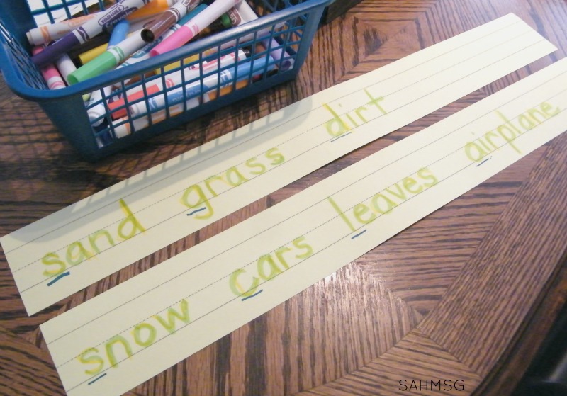 USe events like playing outside as word wall word inspiration plus practice writing the words first with these simple activity ideas for preschool.