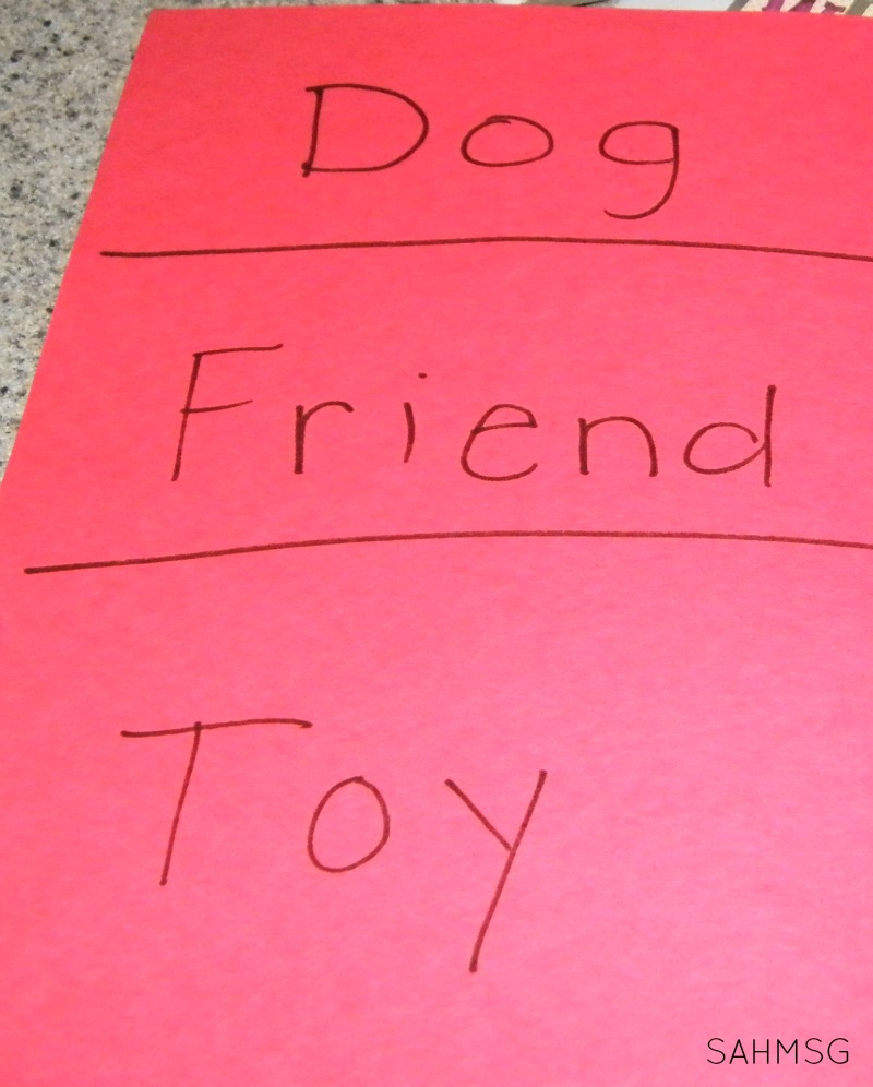 Simple activity ideas for making a word wall at home for toddlers, preschool and school age kids.