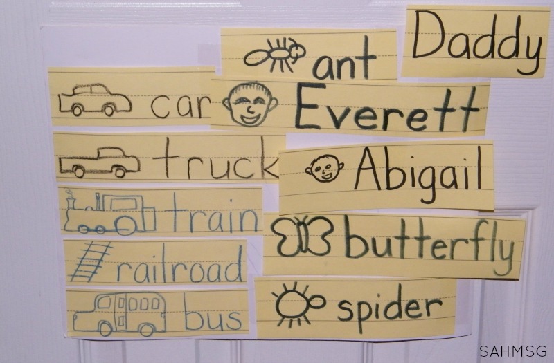 A simple way to make a word wall at home. Activities for kids to learn to read and write. Toddlers, preschool and school age kids will be strong readers with these simple activity ideas for learning at home.