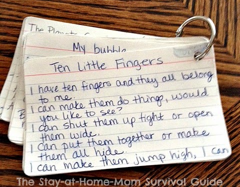 Take along kid songs in the car written on index cards so you can figure out the words in a pinch!
