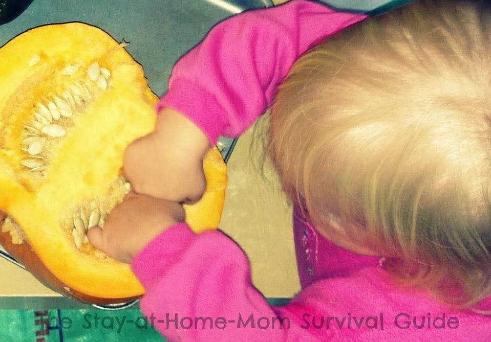 Pumpkin sensory play for infants and toddlers