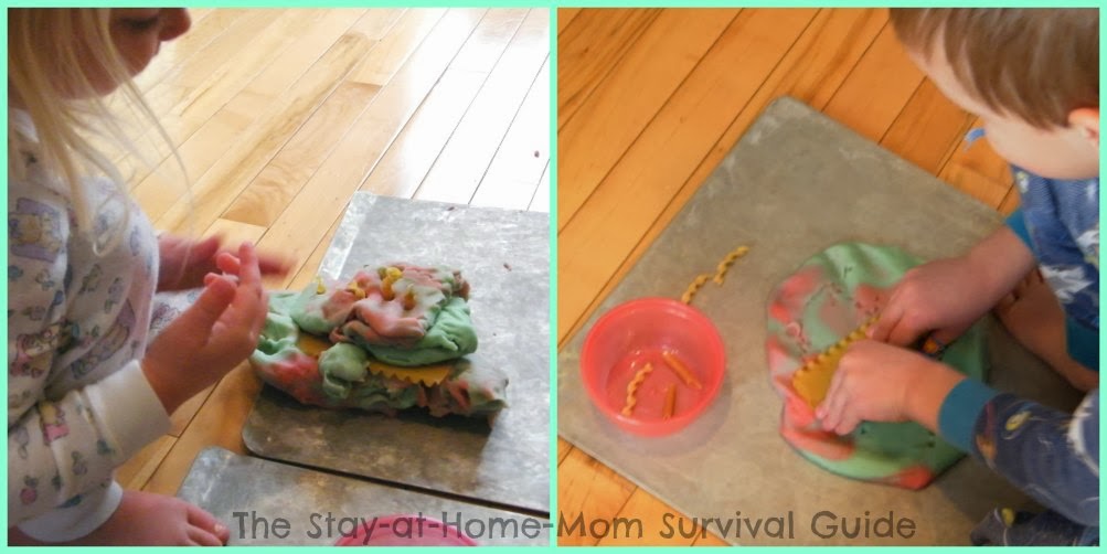 dry pasta and play dough fine motor sensory activity