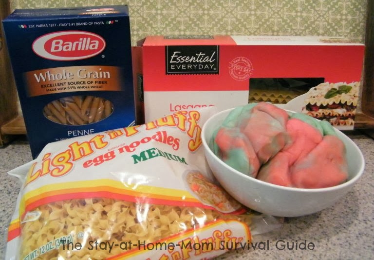 pasta and play dough fine motor sensory play activity