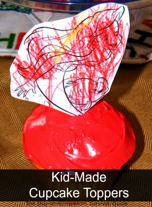 Use kid-made art as a cupcake topper with a simple process that is really easy to do. Shared at The Stay-at-Home-Mom Survival Guide.