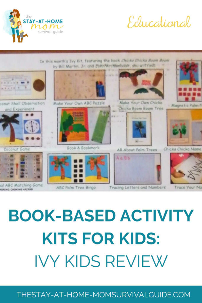 Ivy Kids Kit shown. Text reads book-based activity kits for kids review of Ivy Kids.