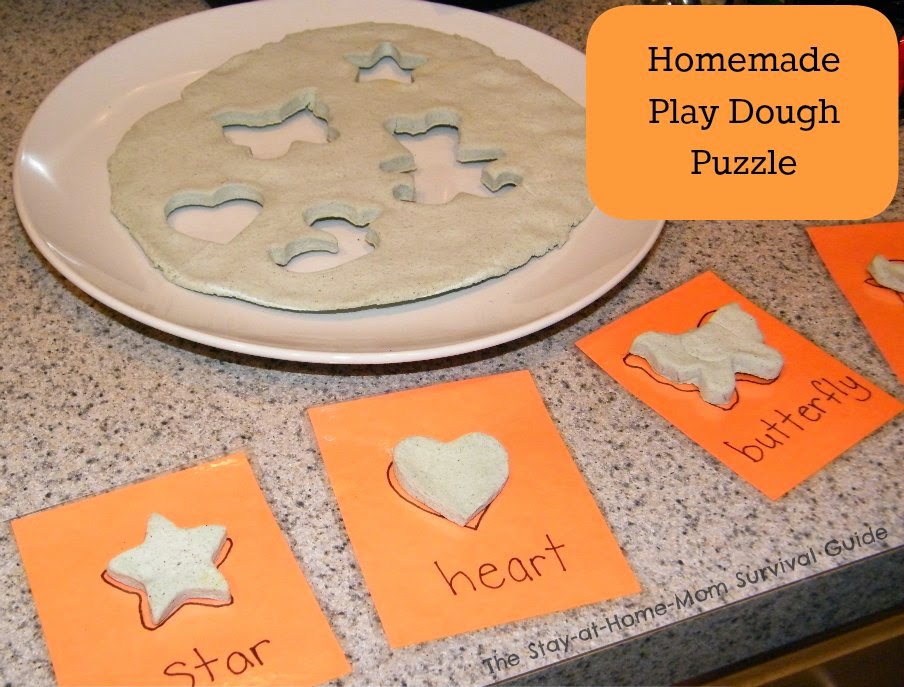 DIY puzzle made from play dough-great activity for toddlers and preschoolers. Easy to create whatever type of puzzle you want based on what you have in your home.