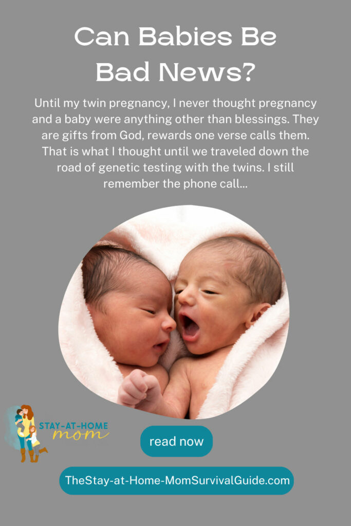 Two babies cuddling together wrapped in a blanket. Text reads can babies be bad news?