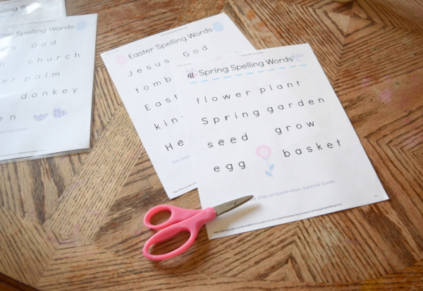 Cut out the words from one of the spring spelling lists.