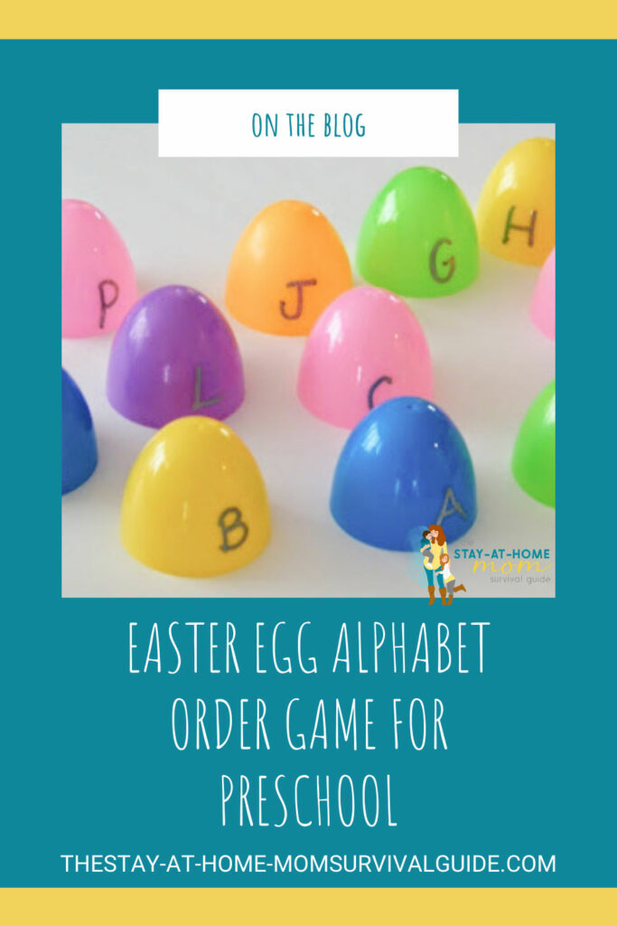 Plastic Easter eggs with letters written on them to make a easter egg alphabet order game for preschool letter learning. 