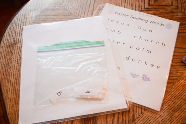 Easy storage for the spring and easter spelling game.