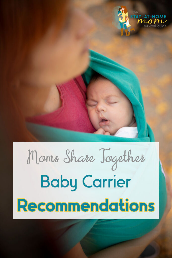 Baby in baby carrier. Text reads baby carrier recommendations shared by moms.