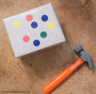 DIY learning activity for toddlers to learn colors or letters. This one uses banging!