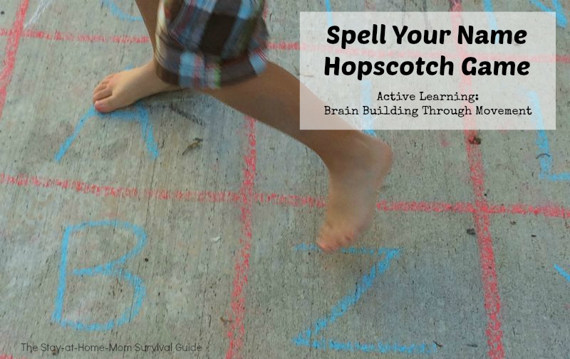 Gross motor activity and spelling game for preschool learning.