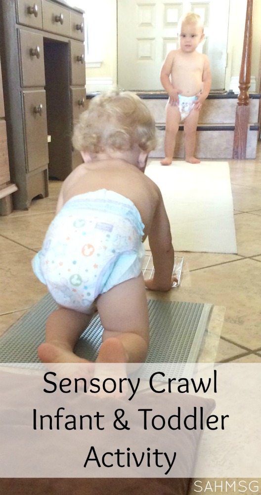 Sensory activity for infants and toddlers-Sensory Crawl using items you have at home already.