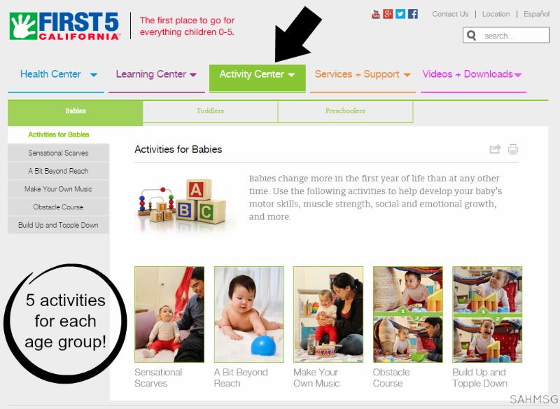 Free activities for babies, toddlers and preschoolers at First5CA.