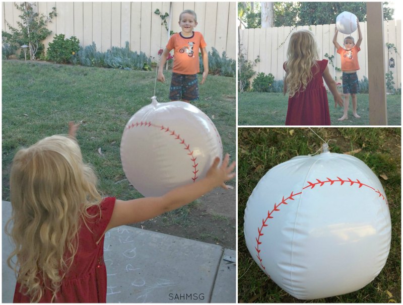 A beach ball punching bag or tether ball makes a great backyard outdoor activity for kids so they can FuelUptoPlay60 every day and stay healthy with @RealCalifMilk. [AD]