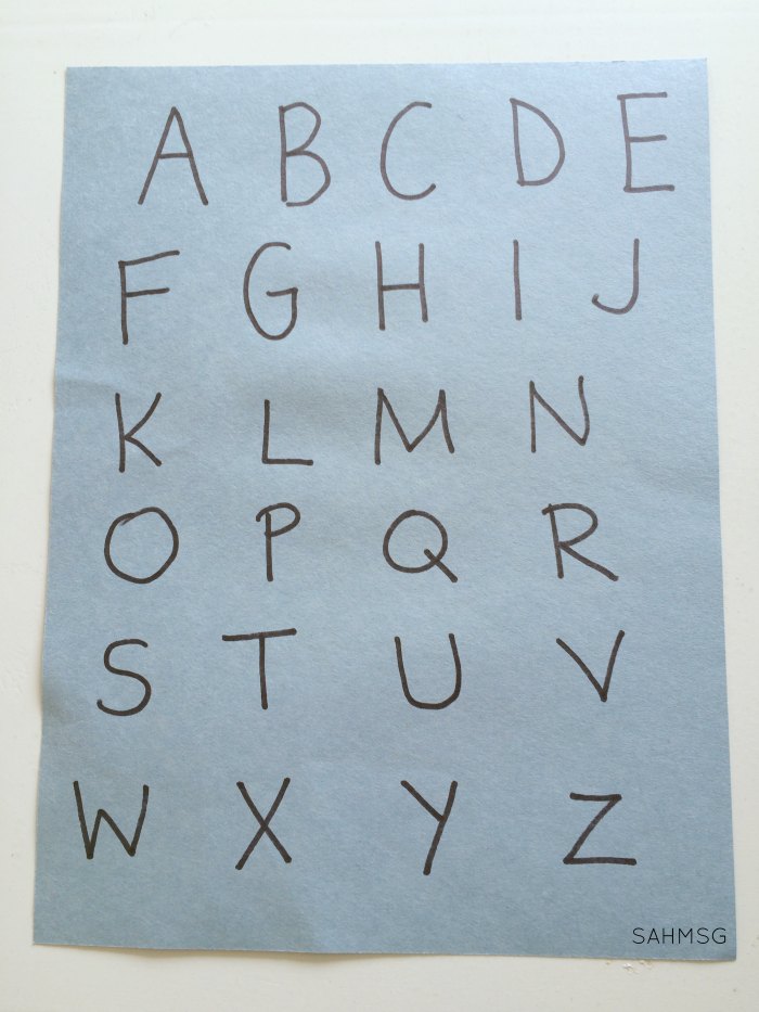 Create a preschool activity for learning the alphabet that sticks to the fridge. Use alphabet letter magnets for a matching activity.