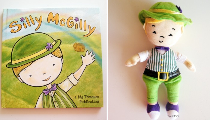 Silly McGilly book and toy set describes basic facts about St Patrick's Day and Ireland for kids.
