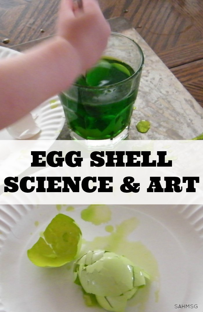 Dyed egg shells science and art process-based activity for preschool and toddlers.