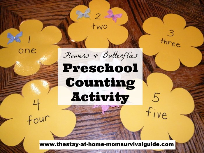 A fun Spring preschool activity for learning to count! Flowers and butterflies preschool counting activity that is so simple to create with some store-bought help.