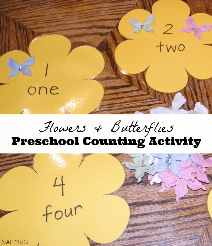 A fun Spring preschool activity for learning to count! Flowers and butterflies preschool counting activity that is so simple to create with some store-bought help.