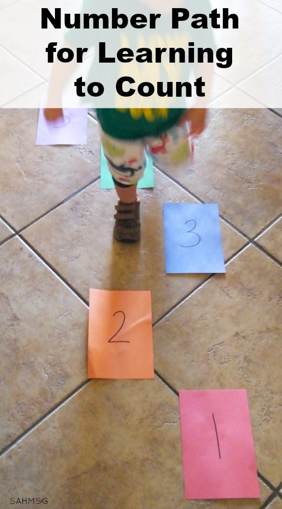 Activity for learning to count and number order that works for crawlers, walkers and preschoolers. Great rainy day activity for indoor days with kids.