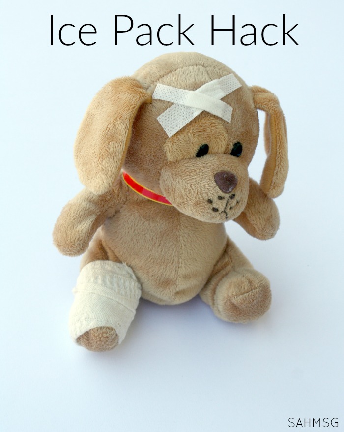 Kids get bumps and bruises, but a melting ice pack can just be annoying. Try this DIY ice pack idea-an ice pack hack-that uses two items you probably have at home to decrease the mess and increase the comfort of your kids after they get a bump or bruise. So simple to make!