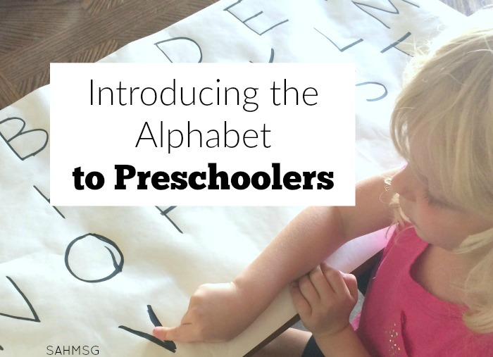 To start our preschool at home curriculum, we did a review of the alphabet or introduction of the alphabet letters-upper and lower case.