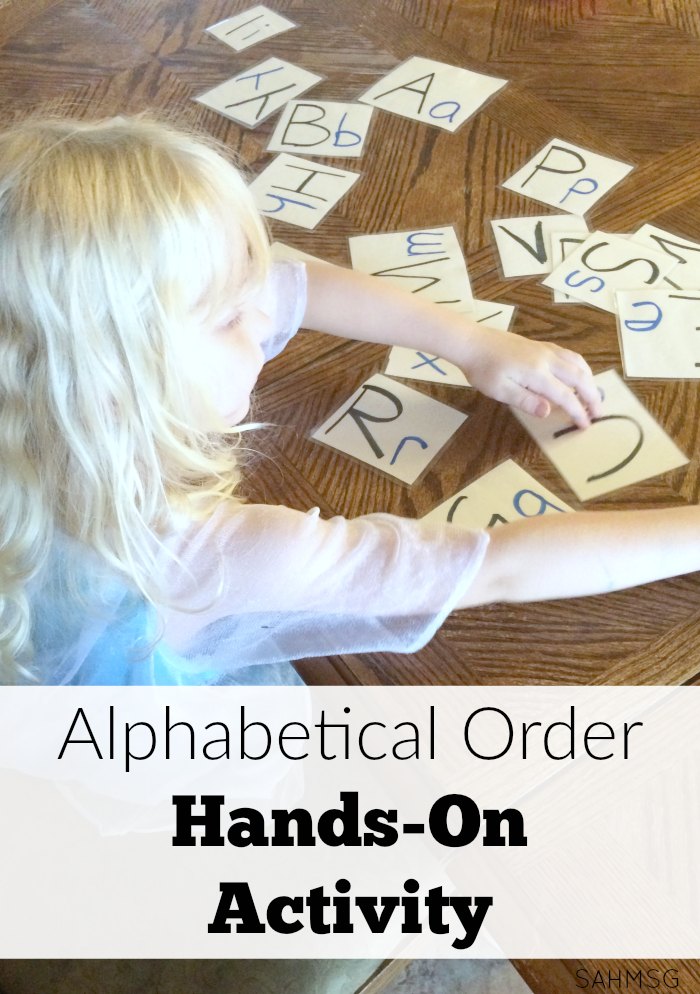 Alphabetical order hands-on activity to teach preschoolers about the alphabet. Great for preschool at home.