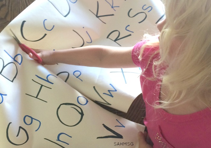 Alphabetical order hands-on activity for preschool at home. Preschool activities made from simple, free supplies are the best!