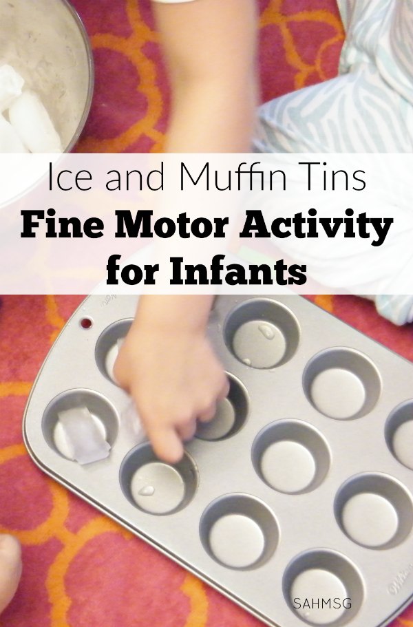 Ice and muffin tin fine motor and sensory activity for infants that is a quick one to put together and clean up.