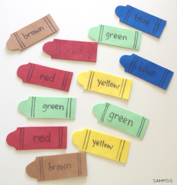 Crayon color sorting activity for toddlers at home.
