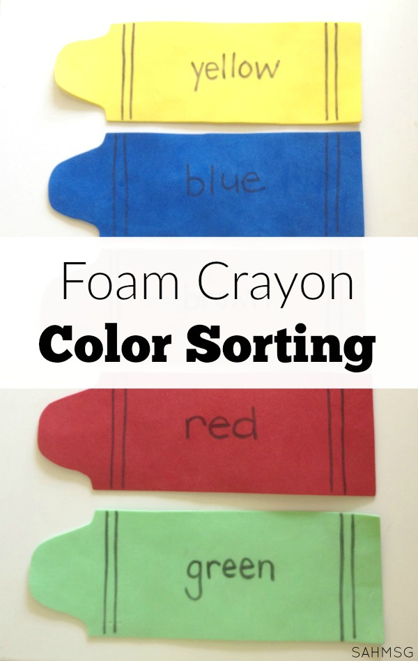 Crayon color sorting activity for toddlers at home.