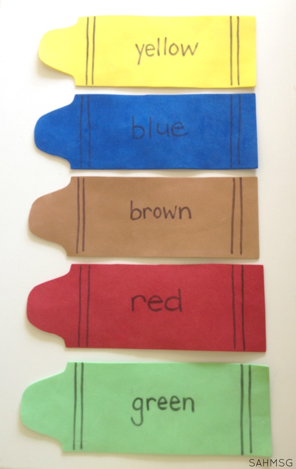 Crayon color sorting activity for toddlers at home.