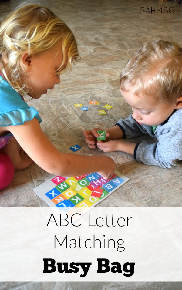 Fun ABC letter matching busy bag for preschool. Great preschool at home activity.