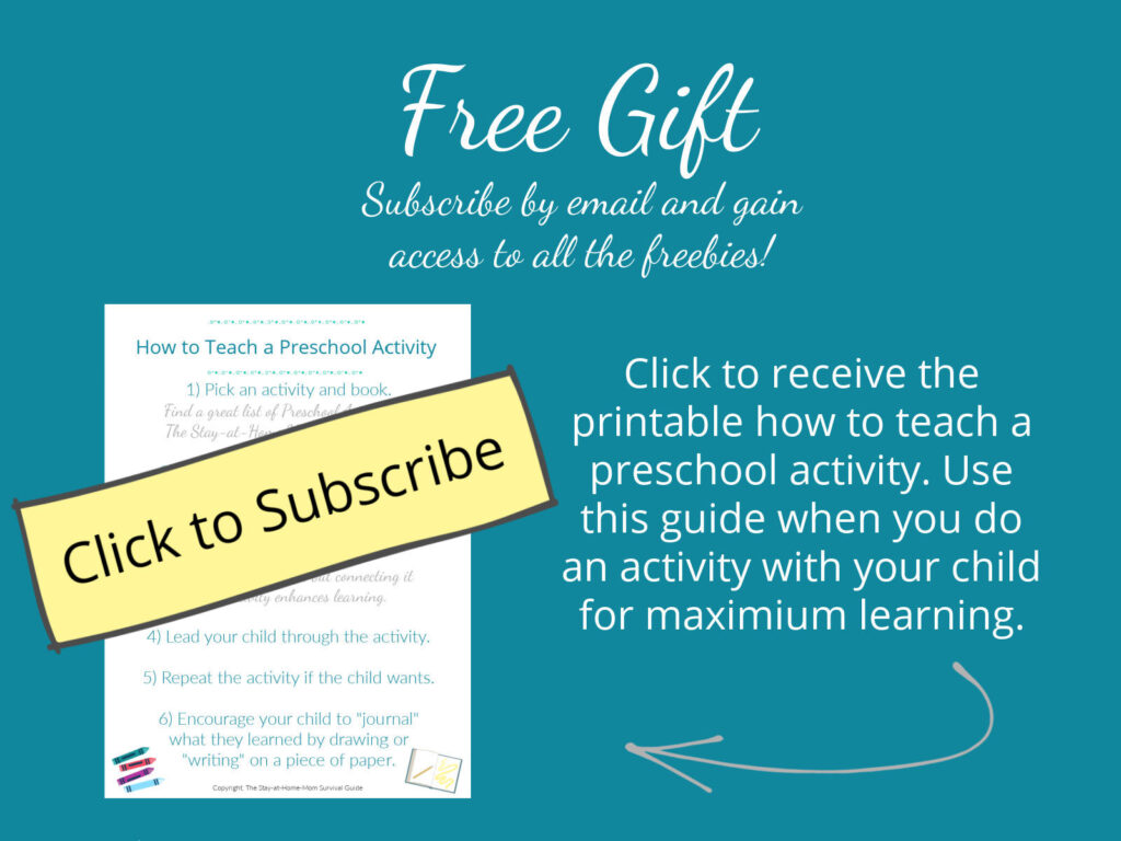 Free for subscribers this How to Teach a Preschool activity cheat sheet is so helpful for doing preschool learning activities at home.