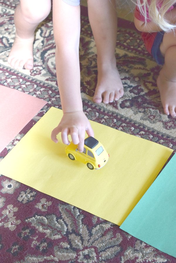 Color matching with cars toddler activity for learning colors.