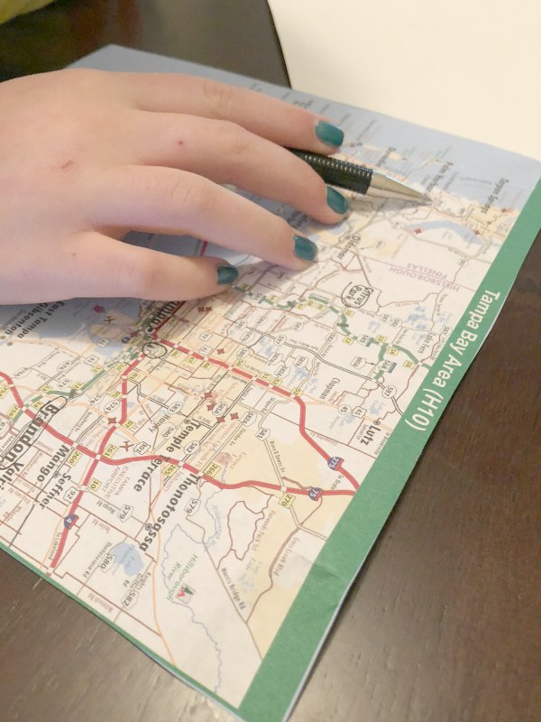 Map travel activity for school age kids to help learn map reading skills and keep them occupied on a road trip.