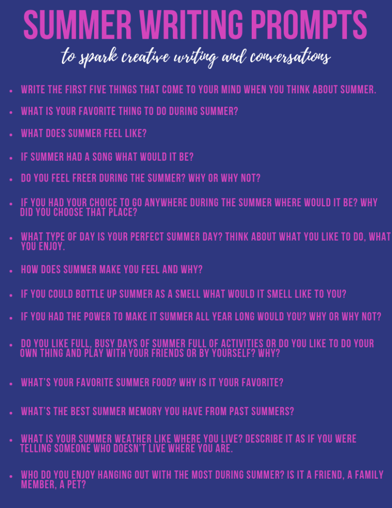 15 summer writing prompts school age summer activity