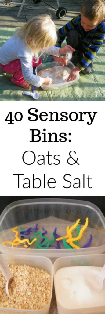 40 days of sensory bin fillers: oats and table salt sensory play idea.