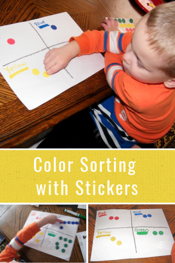 Color sorting and learning activity for preschool age kids that teaches color names, fine motor skills and sorting skills.