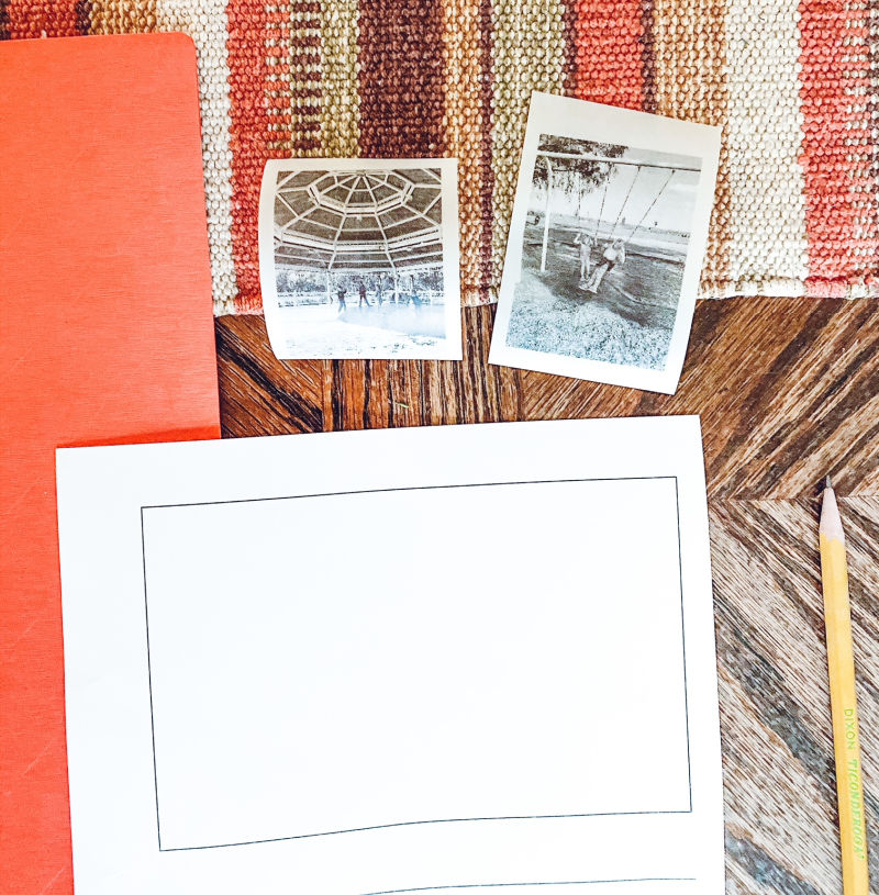 Set up of our homeschool writing prompt using printable photo stickers from the Poooliprint pocket printer.