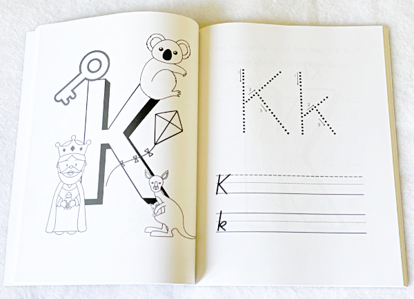 Handwriting workbook for kids that teaches handwriting skills and phonics.