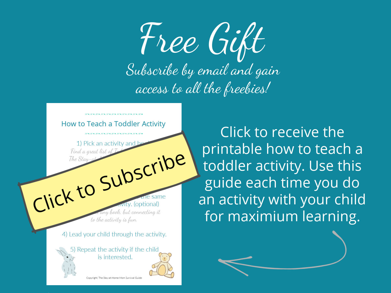How to teach a toddler activity free download guide for subscribers to the stay at home mom survival guide.