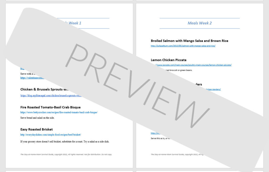 Preview the dinner meal plans in Meal Planning Simplified by Jaimi Erickson.