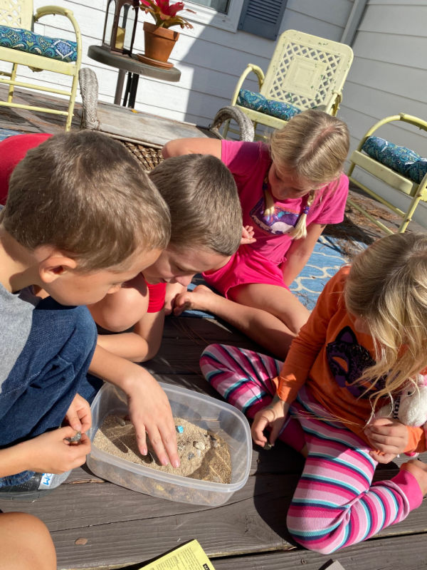 Kids with rock identification kit.