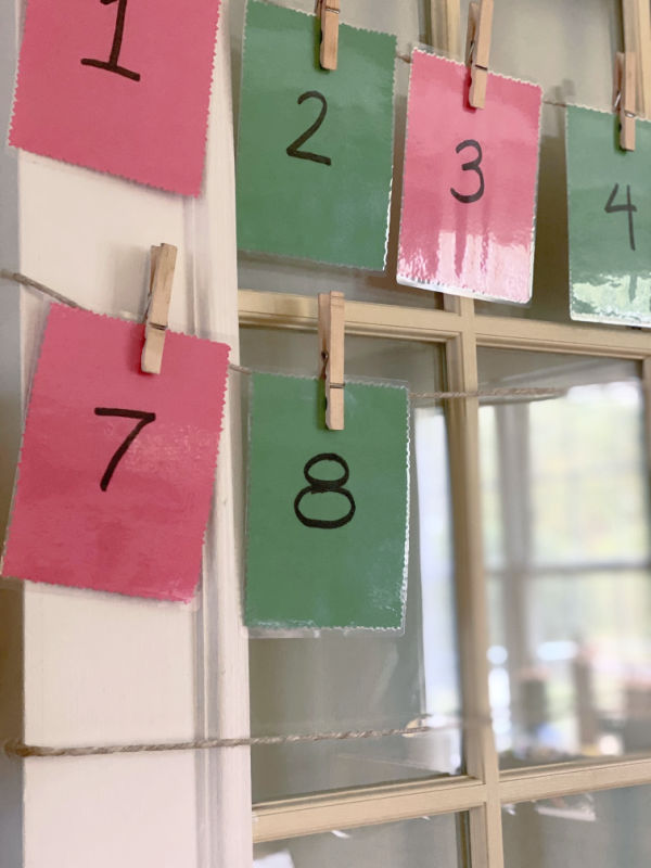 Twine and clothespins display for the acts of kindness cards.