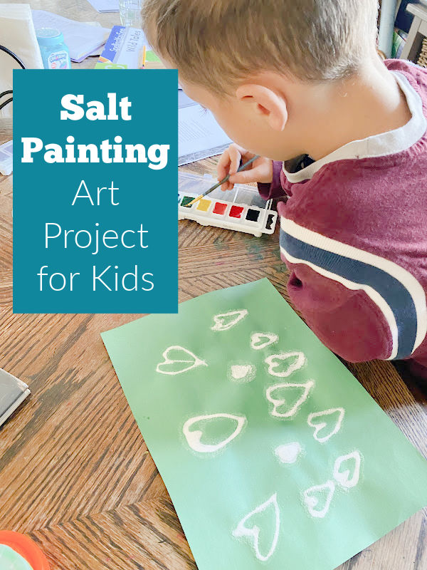 Salt and watercolor painting activity for art. Works for Valentines Day, learning letters, pr numbers.