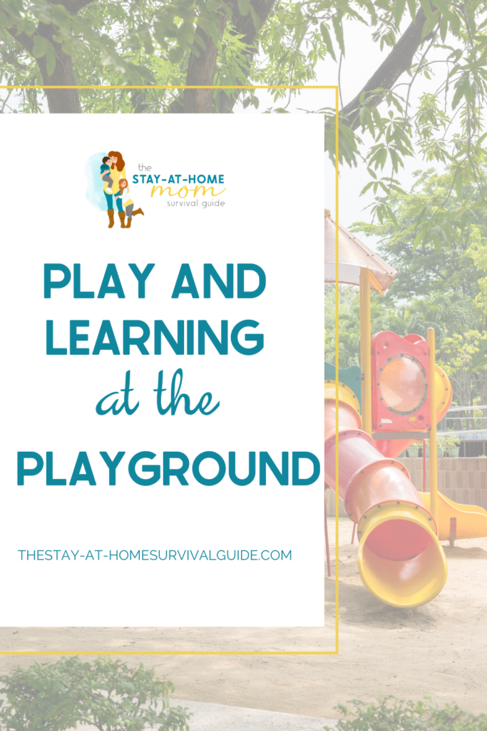 Playground image in the background text in the foreground reads play and learning at the playground.